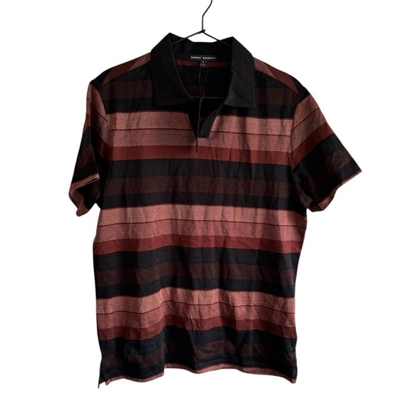 Robert Barakett Fincastle Stripe Johnny Collar Polo Small Cabernet Cotton - Picture 3 of 6